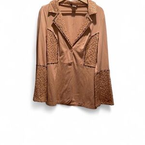 VENUS Peach Sequin and Beaded-Embellished Blazer Size Medium Boho 70s Business